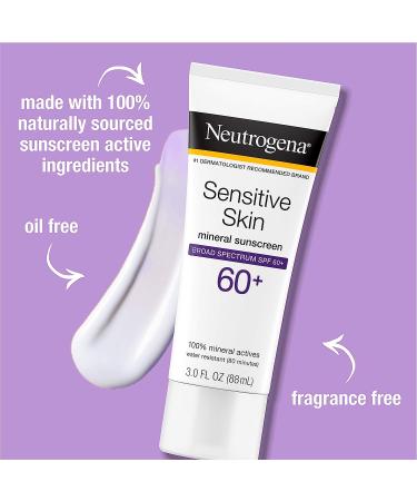 Neutrogena Sensitive Skin Mineral Sunscreen Lotion SPF 60+ (3 fl. oz) | Zinc Oxide, Water-Resistant, Hypoallergenic, Fragrance & Oil-Free Formula - Buy Online on GoSupps.com