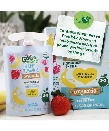 GoGo squeeZ happy tummieZ Organic Apple Banana Strawberry 3.2 oz - 4 Pouches | Prebiotic Fiber Kids Snacks | Gluten-Free, Nut-Free, Dairy-Free, Vegan - Buy Online on GoSupps.com