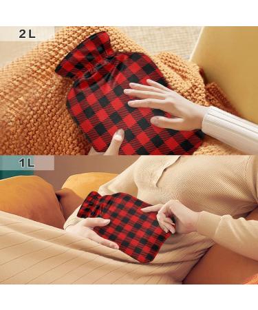 Black Red Buffalo Plaid Hot Water Bottle - Pain Relief for Neck & Shoulders 1L | Warm Feet & Bed Comfort - Buy Online on GoSupps.com