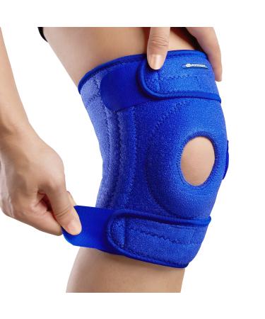 AVIDDA Knee Support Patella Tendon Knee Brace With Side Stabilizers for Running Sports Joint Pain Arthritis Adjustable Knee Support Brace for Men Women Blue Size M-XL: 18.5" to 22.5" Blue