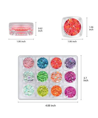 AddFavor 24 Colors Iridescent Glitter Chunky Nail Flakes - Fluorescent Neon Sequins for Nail/Face/Body/Craft - Iridescent AB Colors - Buy Online on GoSupps.com