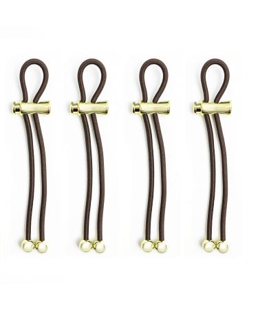 Pulleez Pony Party Sliding Ponytail Holder  Set of 4 - Gold Metalized Charms - Chocolate Elastic Hair Tie Bracelet
