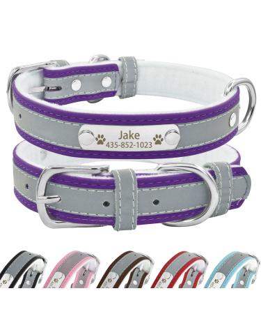 Senristar personalized reflective leather dog collar with warm food individual dog collar with name tape engraved for small medium and large dogs and cats s (width 1.5 cm neck circumference 25-32 cm) violet