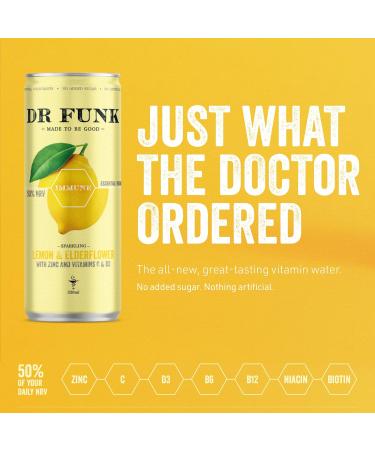 Dr. Funk Lemon & Elderflower Sparkling Flavoured Water with NO Sugar & NO Calories with 6 added Vitamins and 1 Essential Mineral Pack of 4 Cans x 330ml Lemon & Elderflower Pack of 4 - Buy Online on GoSupps.com