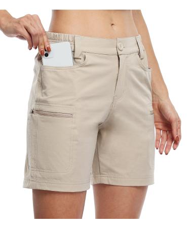Willit women hiking cargoshorts stretch golf active shorts hiking pants outdoor summer shorts light quick -drying breathable with bags waterproof m khaki