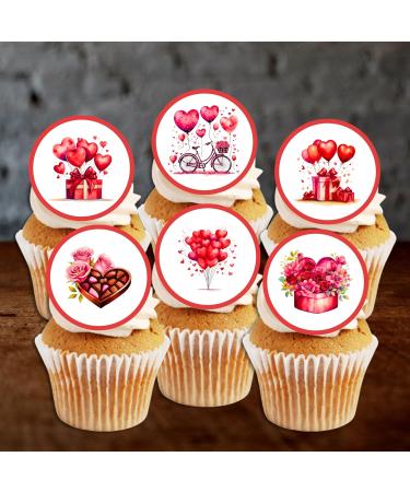 PRECUT Red Valentines Day Mini Cupcake Toppers Love You Edible Cake Topper Edible Valentine Cake Decorations Proposal Decorations Engagement Cake Decoration Cute Anniversary Cake Toppers (24) - Buy Online on GoSupps.com