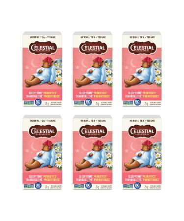 Celestial Seasonings Sleepytime Wellness Tea Plus Probiotics Caffeine Free 18 Tea Bags Box 6-Pack