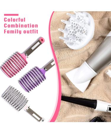 Curved Vented Boar Bristle Hair Brushes - Fast Drying & Detangling - 3 Pack (White/Pink/Purple) - Buy Online on GoSupps.com