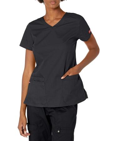 Dickies EDS Signature Scrubs for Women Contemporary Fit V-Neck Womens Tops in Soft Brushed Poplin 85906 Medium Black