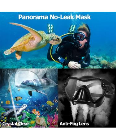 Snorkel Mask Set - Anti-Fog 180 Seaview, Dry Snorkel, Mesh Bag | For Kids & Adults - Scuba Diving, Swimming Training Gear in Black - Buy Online on GoSupps.com