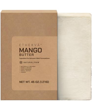 ETHERVA Mango Butter | Naturally Refined | Firm Texture | Unscented Vegan Cold Pressed | Bulk DIY Soap Making | Thickener for Skin Body & Hair | 45 oz