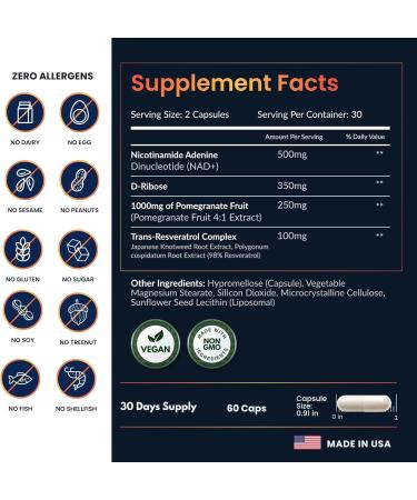 ForestLeaf NAD Resveratrol Capsules Liposomal NAD Supplement for Women and Men with D-Ribose and Pomegranate NAD+ for Energy Focus and Anti-Aging Support NMN Supplement Alternative (60 Caps) NAD+ Resveratrol 60 Count (P  - Buy Online on GoSupps.com