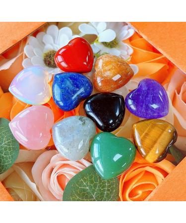 10 PCS Heart Crystals Stones Healing Crystal Palm Natural Polished Love  Shaped Gemstones Rose Quartz Amethyst Assorted Set Bulk Wholesale Reiki  Energy Balancing Meditation Gift Multi-colored - 10pcs Crystal