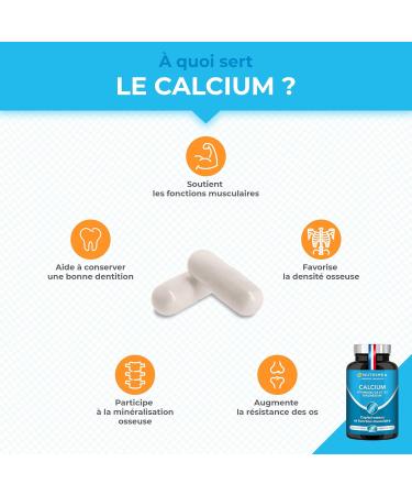 Calcium Magnesium and Vitamins D3 & K2 - Bone Health Complex - Strengthens Bones and Muscles - Supports Bone Density - 90 Vegan Capsules - Nutrimea - Made in France - Buy Online on GoSupps.com