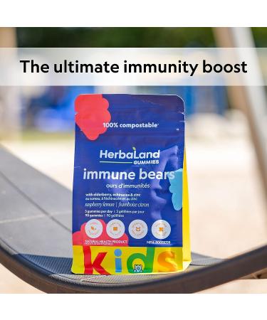 Herbaland Vegan Immune Boost Kids Gummies - Vitamin C, D3, Zinc, Echinacea, Elderberry - 90ct | Sugar-Free & Gluten-Free, Raspberry Lemon Flavor - Buy Online on GoSupps.com