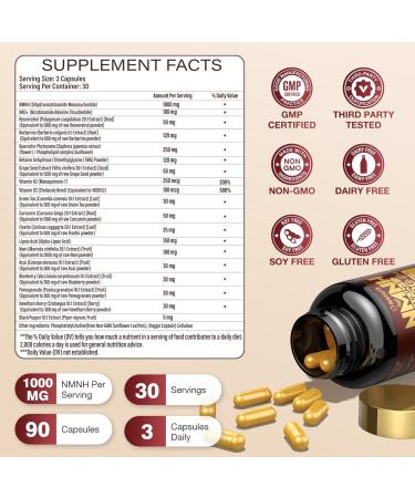 19 in 1 NMNH (Dihydronicotinamide Mononucleotide) 1000mg Per Serving Nad Supplement Boost NAD+ Levels Nad Resveratrol Supplement with Quercetin Vitamin D3 K2 Healthy Aging Energy 90 Capsules 90 Count (Pack of 1) Red - Buy Online on GoSupps.com