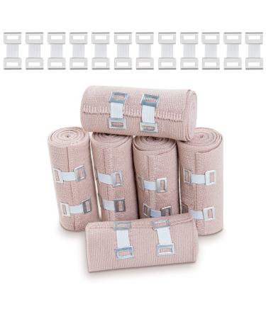 OBTANIM 6 Rolls Elastic Bandage Wrap with 12 Extra Clips, 6 Inch X 15ft Compression Bandage Stretch Tape for Medical, Athletic Sport, Wrist, Arm, Leg Sprains, Calf, Ankle & Foot