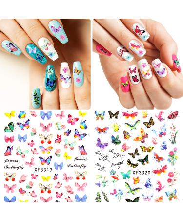 12 Sheets Butterfly Nail Art Stickers - Self-Adhesive Flower Pattern Decals for Women & Girls | Colorful, Mixed Design Manicure Decorations - Buy Online on GoSupps.com