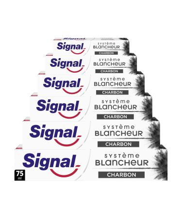 SIGNAL - Activated Charcoal Whitening System Toothpaste - Whiter teeth in 1 week - Natural whiteness - 95% ingredients of natural origin (pack of 6x75ml)