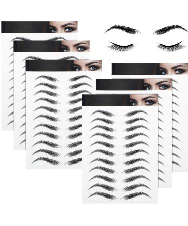 6 Sheets 4D Hair-Like Waterproof Eyebrow Tattoos Stickers Eyebrow Transfers Stickers Temporary Brow Tattoo Peel Off Grooming Shaping Eyebrow Sticker in Arch Style, 66 Pairs Black (High Arch Eyebrow)