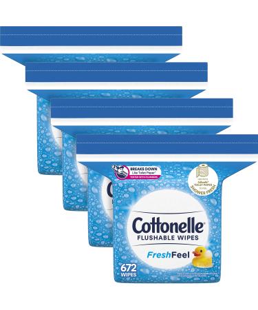Cottonelle FreshFeel Flushable Wet Wipes, Adult Wet Wipes, 4 Refill Packs, 672 Total Wipes 168 Count (Pack of 4)