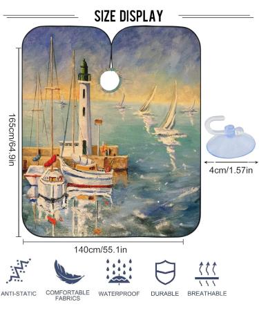 Visesunny Barber Cape - Seascape Boat Lighthouse Oil Painting | Anti-Static Water-Resistant Hair Cutting Salon Apron - Buy Online on GoSupps.com