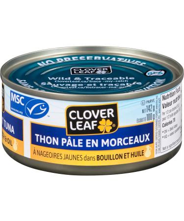 Clover Leaf Chunk Light Tuna Yellowfin In Broth & Oil - 142g 24 Count - Canned Tuna No Preservatives No Additives High In Protein 14g Of Protein Per 55g Svg Drained Wild n Traceable Tuna - Buy Online on GoSupps.com