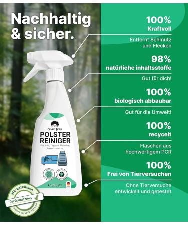 Emma Gr n Upholstered Cleaner for Sofa Couch & Car Seats | 500ml Anti-Smell Spray & Upholstery Brush | Sustainable Upholstery Cleaning Solution - Buy Online on GoSupps.com