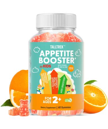 Appetite Booster Gummies for Kids - Toddler Appetite Stimulant for Growth Digestion with Vitamins B1 B6 B12 Zinc L-Lysine - Orange Flavor Sugar Free Vegan 60 Count (Pack of 1)