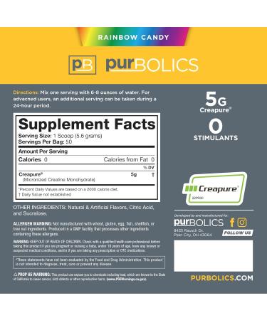 Creapure Creatine Monohydrate - Micronized 5g for Enhanced Performance Strength & Recovery - Rainbow Candy Flavor (50 Servings - Buy Online on GoSupps.com