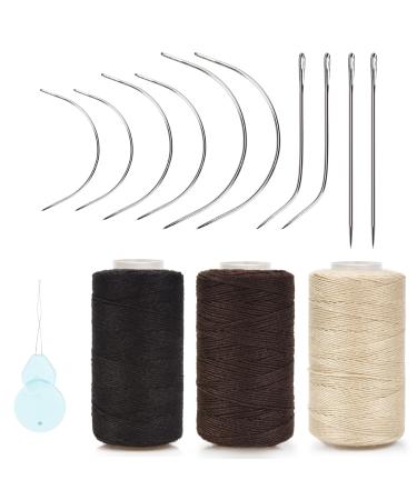 Beayuer Needle and Thread Set Professional Hair Extension Tools Hair Weave Needle 10 pcs with 3 pcs Black Brown Beige Threads for Making Wig Sewing Hair Weft Hair Weave Extension (Mixed Color) 3 Thread 10 Needle Mixed color