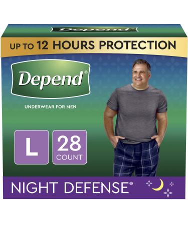 Depend Night Defense Adult Incontinence Underwear for Men, Overnight, Disposable, Large, 28 Count (2 Packs of 14) (Packaging May Vary) OLD Large