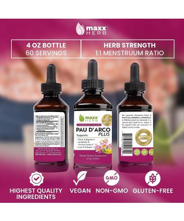 Maxx Herb Pau D'Arco Extract with Dandelion Root & Red Clover - Immune Support Tincture 4 Oz Bottle - Buy Online on GoSupps.com