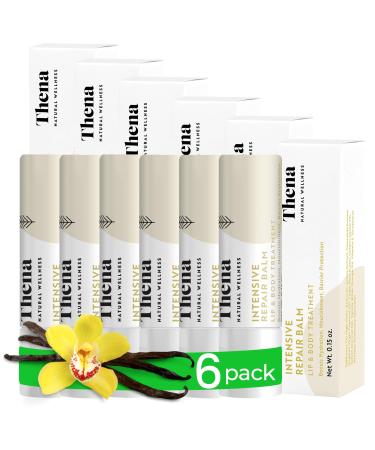 Organic Lip Balm Lip Treatment & Moisturizer for Dry Cracked Lips with Shea Butter & Vanilla Ultra-Hydrating & Nourishing Barrier-Repair Lip Therapy Natural Skin Care 6 Pack Women & Men Vanilla 0.15 Ounce (Pack of 6)