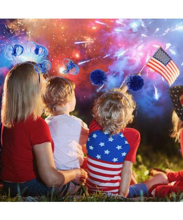 Patriotic Pom Pom Headband Set for 4th of July Celebration - 12 pcs Blue Headbands for Women, Girls, and Boys - Buy Online on GoSupps.com