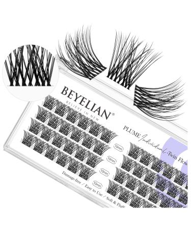 Beyelian single eyelashes C curl cluster eyelashes cluster lashes 48 PCs 0.07mm 10mm DIY eyelashes Extensions individual lashes at home super thin transparent band (twin flowers) 48 pieces (1 Pack) C-clear-10mm twin flowers