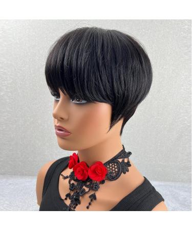 QiaQiaRing 9A Brazilian Pixie Cut Wig with Bangs | Short Straight Human Hair Wigs for Black Women | Natural Black Color - Buy Online on GoSupps.com