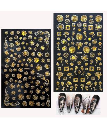 10 Sheets Gold Flowers Nail Art Stickers - 3D Self-Adhesive Floral Decals for Women | Metallic Nail Decor & Manicure Accessories - Buy Online on GoSupps.com