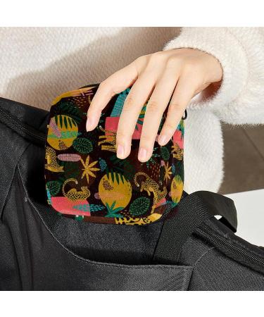 Stylish Menstruation Pad Bag with Zipper - Women's Napkin & Tampon Organizer in Leopard & Tropical Leaf Patterns - Buy Online on GoSupps.com