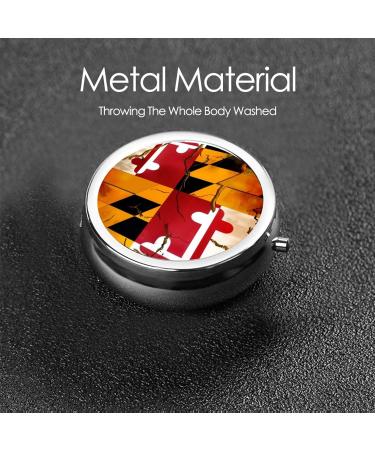 Vintage Wooden Maryland Flag Pill Box - Round Mini 3-Compartment Design for Travel | Portable Metal Pill Organizer - Buy Online on GoSupps.com