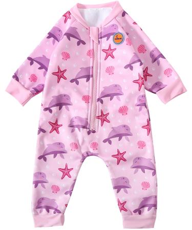 Swimbubs Baby Swimming Warm Suit Boys Fleece Lined Wetsuit Girls Swimsuit 6-12 Months Pink Dolphin