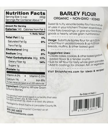 Shiloh Farms Organic Barley Flour - 2 Packs, 24 Ounce Each - Buy Online on GoSupps.com