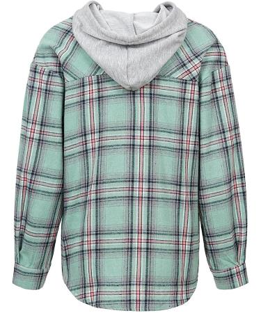 Women's Hooded Flannel Shirt - Button Up Plaid, Long Sleeve Drawstring Pullover - Green XL - Buy Online on GoSupps.com
