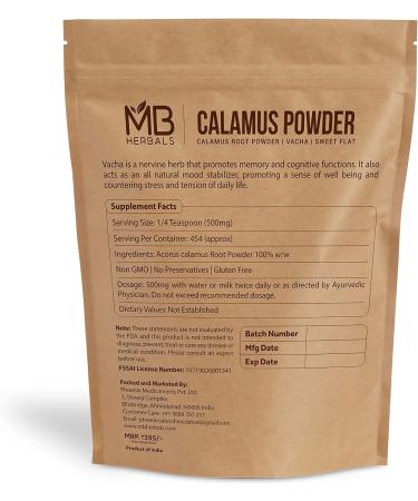 MB Herbals Calamus Powder 227G (0.5 lb / 8 oz) | Vacha Powder | Acorus Calamus Root Powder | Sweet Flag | Vasambu - Buy Online on GoSupps.com