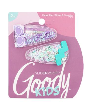 Goody Kids Slideproof Hair Snap Clips - 2 Count Nostalgia Glitter - Just Snap Into Place - Hinge Clips Suitable for All Hair Types - Pain-Free Hair Accessories for Women and Girls - All Day Comfort