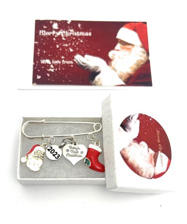 Baby's First Christmas 2023 Nappy Pin Baby Brooch Keepsake Charms with Gift Box