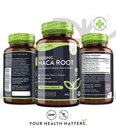 Nutravita Maca Root Capsules 3500mg - 180 Vegan Capsules - High Strength Extract - 6 Month Supply - Made in UK - Buy Online on GoSupps.com