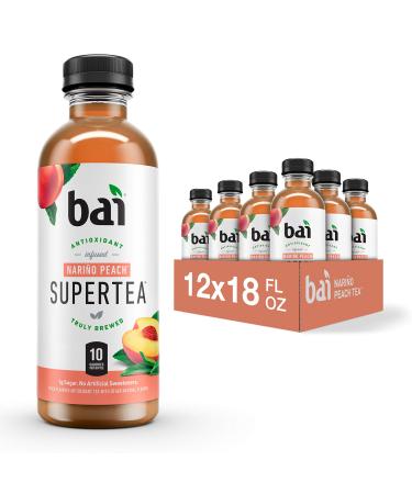 Bai Iced Tea, Narino Peach, Antioxidant Infused Supertea, Crafted with Real Tea (Black Tea, White Tea), 18 Fluid Ounce Bottles, 12 count Peach 18 Fl Oz (Pack of 12)
