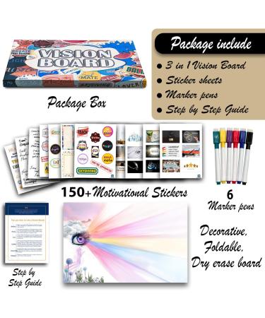 3-in-1 Vision Board Kit with 200+ Motivational Stickers - Manifest Your Goals with Law of Attraction | Foldable & Decorative Dry Erase Board (Zoe) - 27 x 17 - Buy Online on GoSupps.com