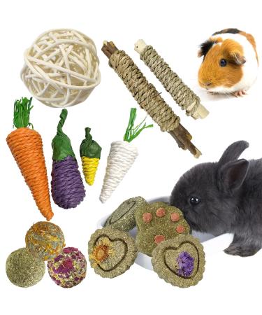 Guinea Pig Toys, Rabbit Toys for 100% Natural Materials, Rabbit Chew Toys for Rabbit Guinea Pig Teeth Grinding, Chinchilla Toys, effectivly Improve Dental Health, Relieve Anxiety (10 pcs)